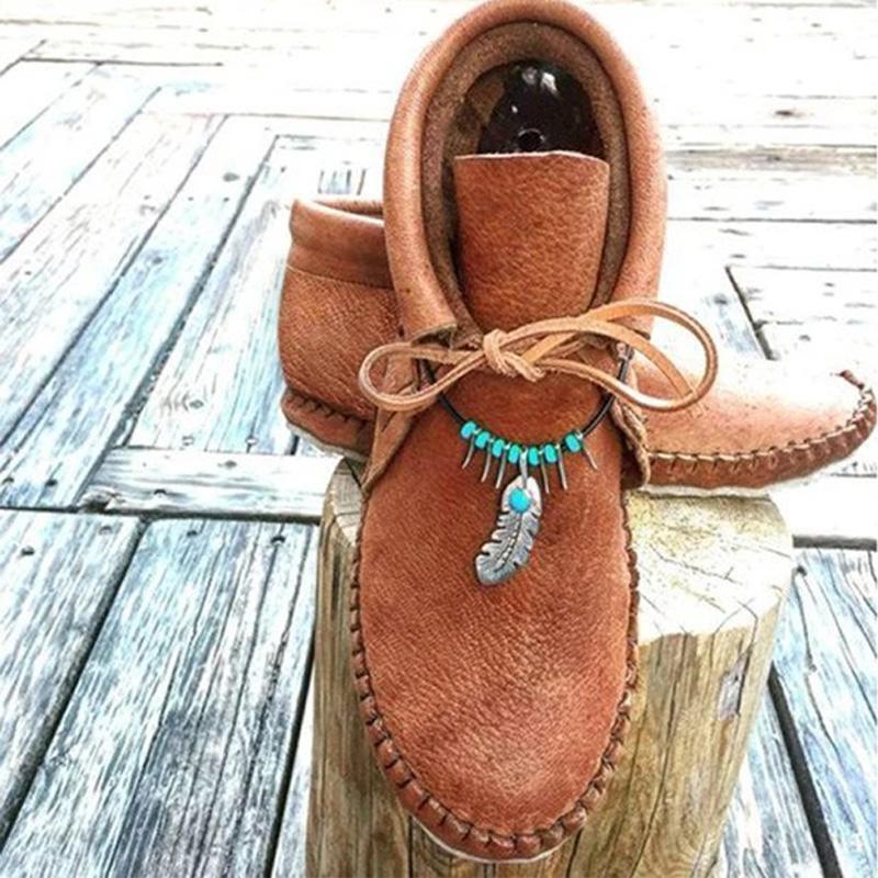 Women Cowhide Leather Flat Heel Boots